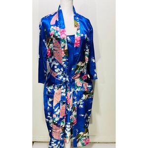 Peacocks sleepwear satin cobalt blue pajamas kimono cover up hight women's M
